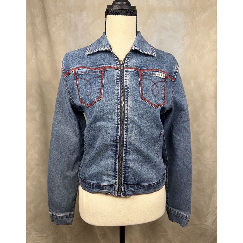 Max Studio Y2K Denim Jacket Small Streetwear Vintage Wash Blue S